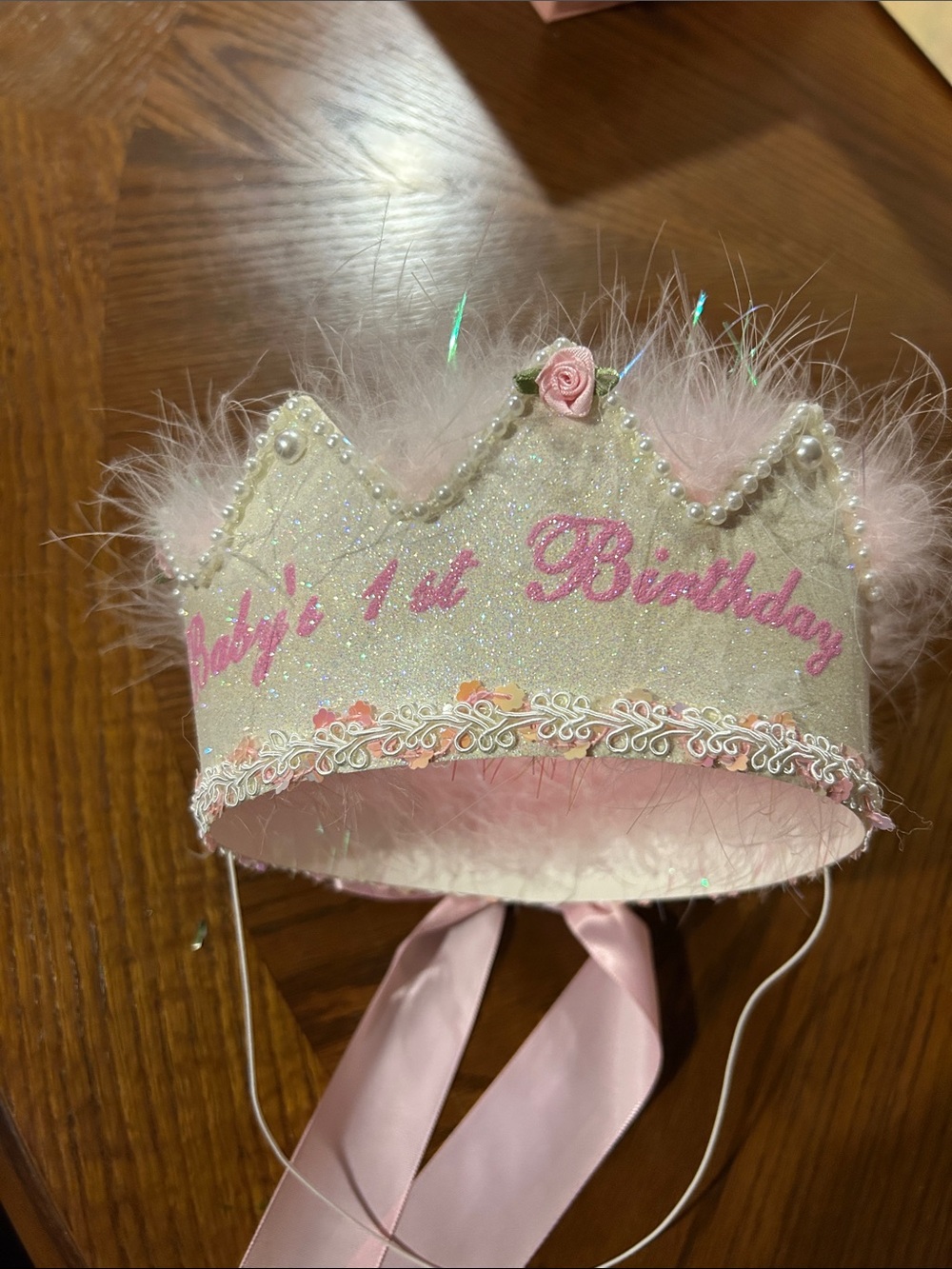 Pink Glitter 1st Birthday Princess Crown